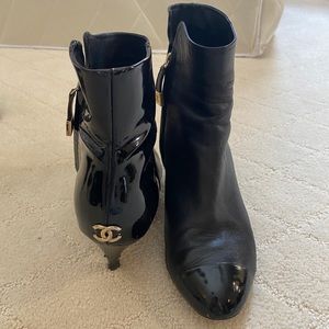 CHANEL black booties!   These have been worn many times.  Pictures show wear.